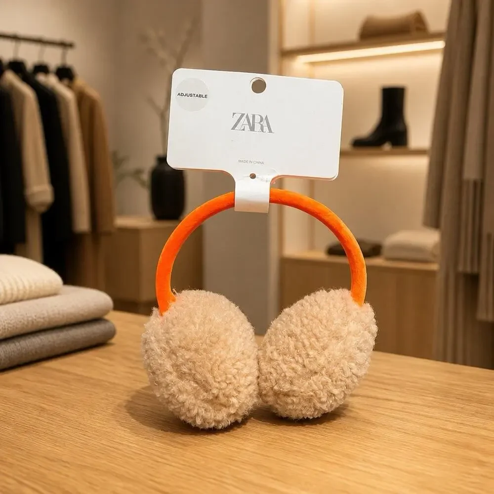 Zara Kids Adjustable Earmuffs Velvet Orange/Beige Size Medium 5-14 Years